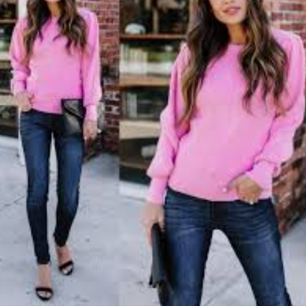 Vici Bubble Over Pink Small Ribbed Bishops Puff Sleeve 100% Algodon Cotton